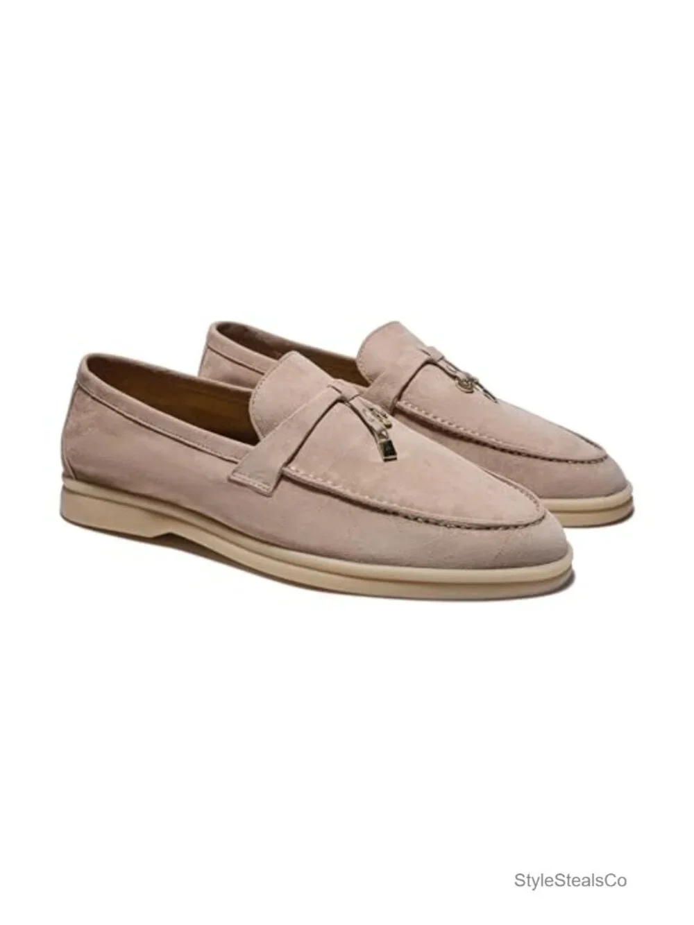 Genuine Suede Leather Loafers with Charm Accents - Women's